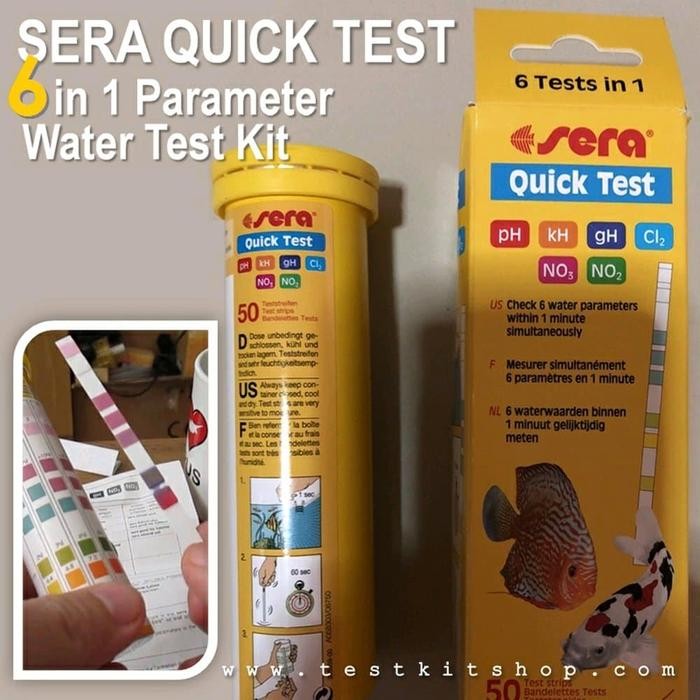 Sera Quick Test Kit 6 In 1 (Ph, Gh, Kh, No. เครื่องมือวัดระดับ 2, หมายเลข 3 และ Cl สําหรับพิพิธภัณฑ์