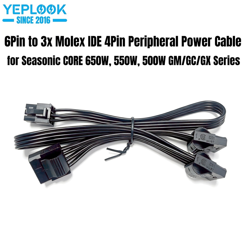 6Pin to 3x Molex/IDE Straight Peripheral PATA 4Pin สายไฟสําหรับ Seasonic CORE 650W, 550W, 500W GM/GC