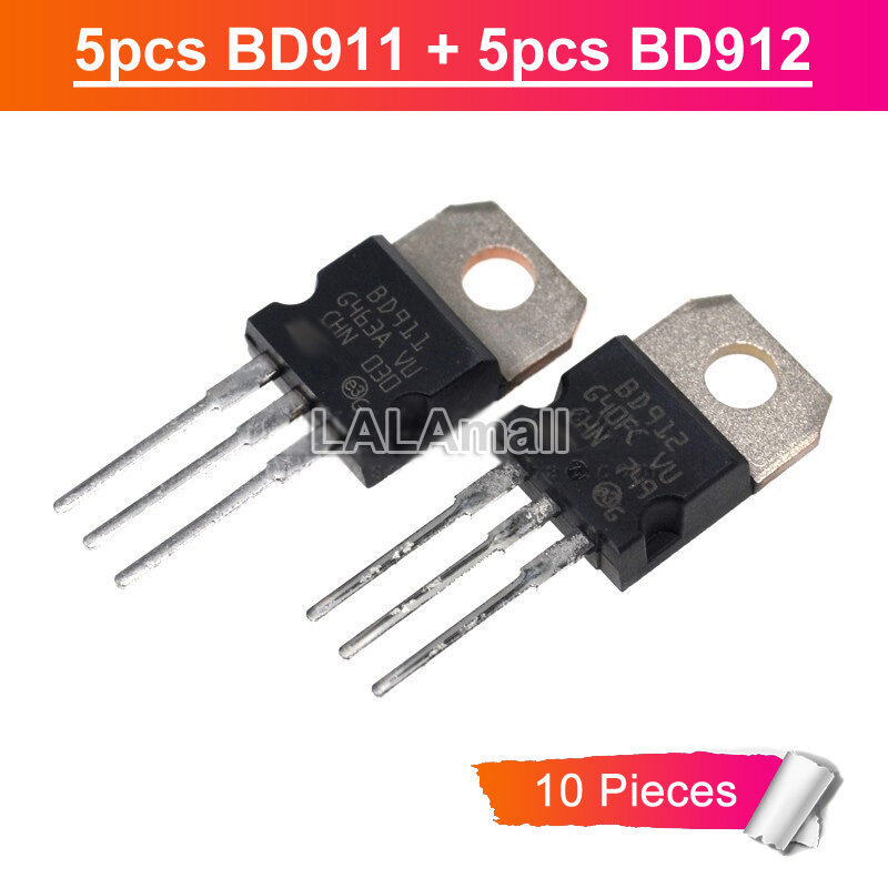 10pcs (5pcs BD911 +5pcs BD912 ) TO-220 BD 911 912 TO220 15A/100V Darlington Power ทรานซิสเตอร์ใหม่ I