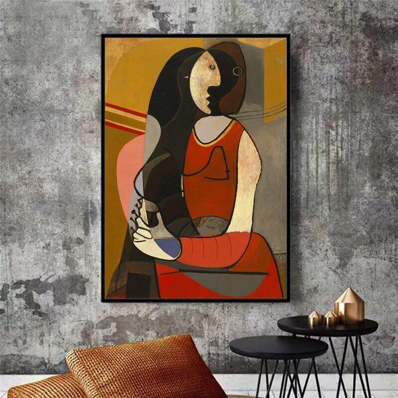 โปสเตอร์ผู้หญิงที่นั่งศิลปะที่มีชื่อเสียงโดย Pablo Picasso ภาพวาดผ้าใบพิมพ์ Picasso บทคัดย่อ Wall Pi