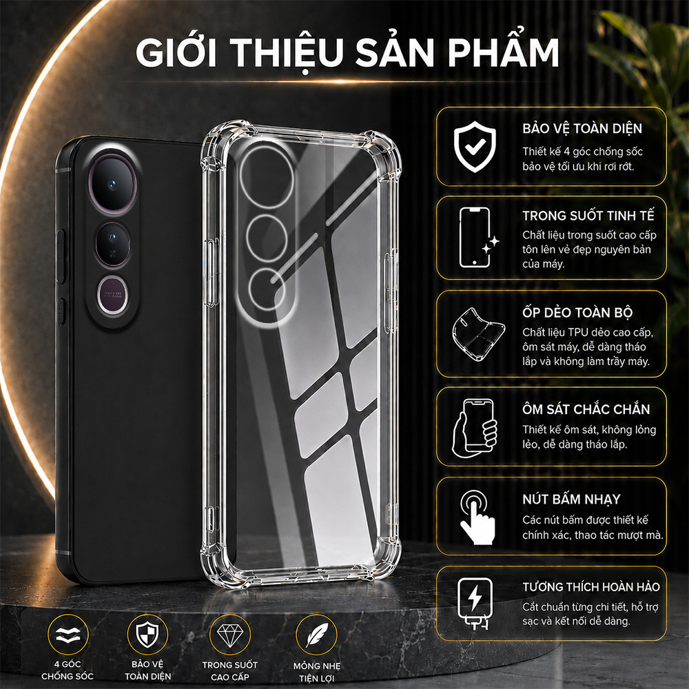 Vivo V50 / V50 Lite เคสใส กันกระแทก tpu สีดําพื้นฐาน ปกป้องอุปกรณ์