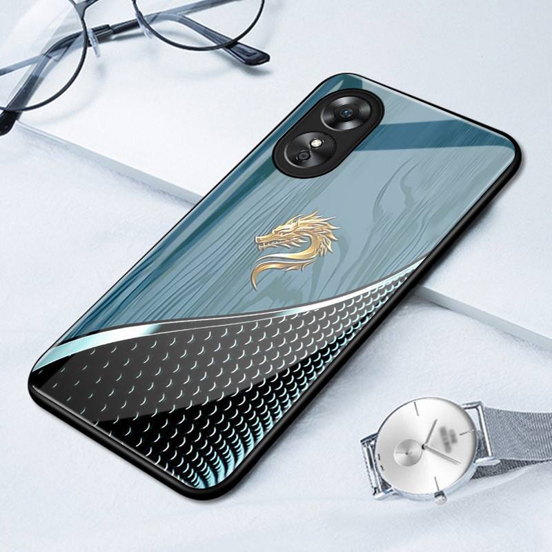 เคสสำหรับ OPPO A17 A17K A18 A38 เคสโทรศัพท์มังกรเปลือกแก้วกันกระแทก
