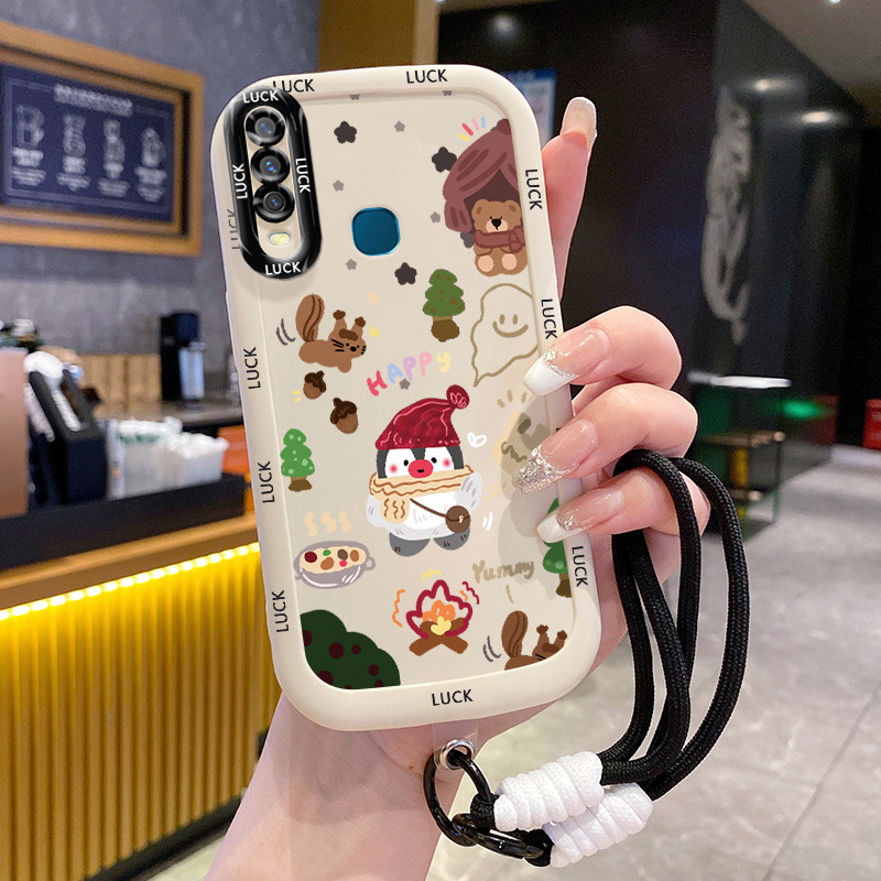 เคสสำหรับ VIVO Y12 Y15 Y17 Y11 2019 Y12i Y3 Y3s 2020 เคสโทรศัพท์เพนกวินหมีซิลิโคนสายคล้องกันกระแทก