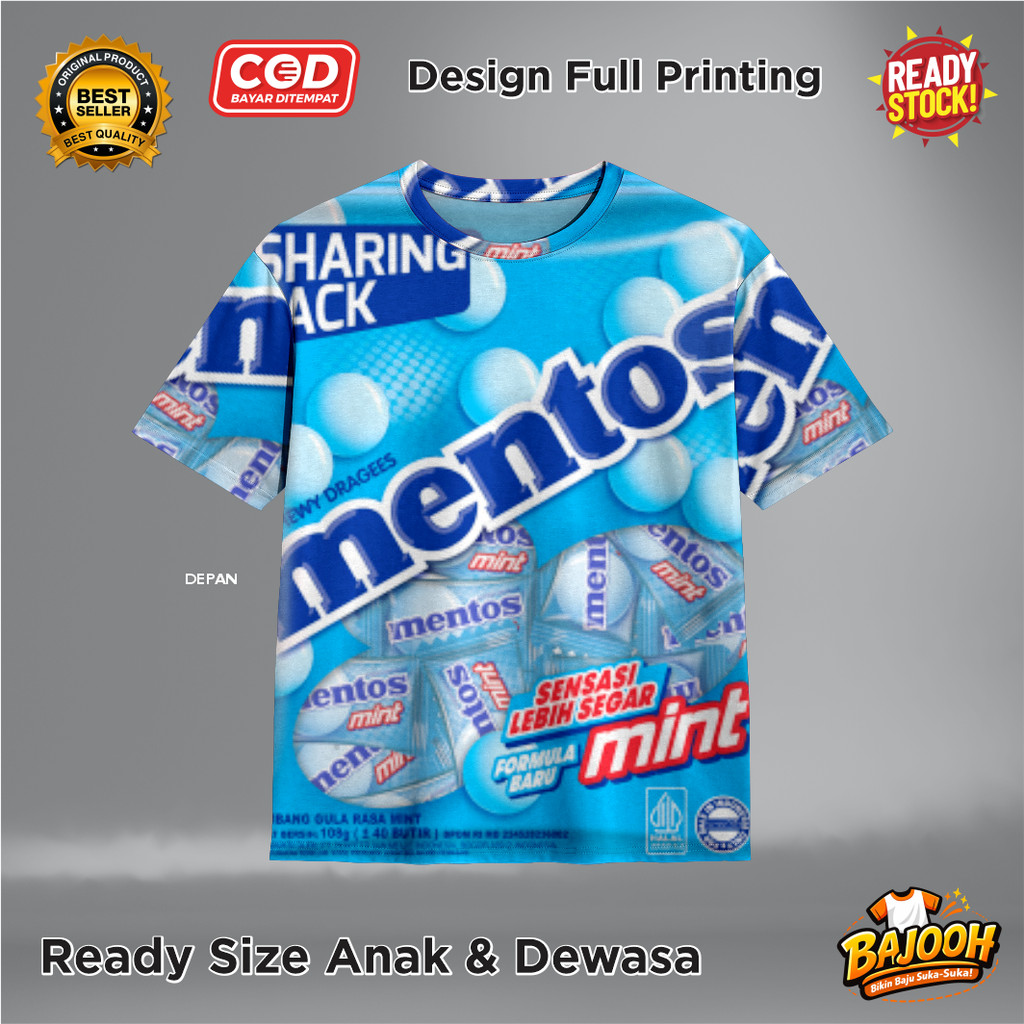 เสื้อยืดหมากฝรั่ง Mentos Mint Fullprint - Viral, Cute, Cool Mentos Mint Candy AOP Shirt - Bajoohstud