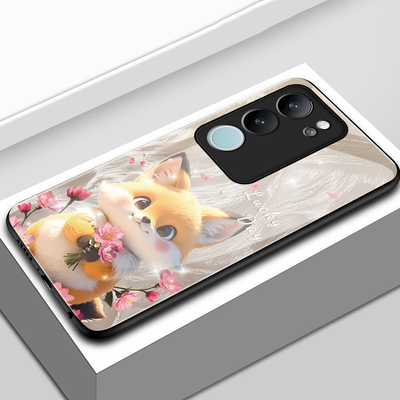เคสสำหรับ VIVO V29 5G V29 Pro 5G V29E 5G V27 5G V27 Pro 5G เคสโทรศัพท์ดอกไม้สุนัขแมวเปลือกแก้วกันกระแทก
