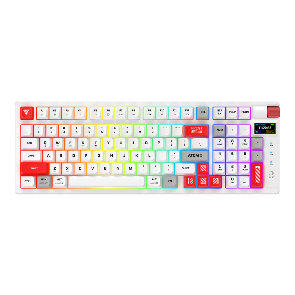 WIRELESS KEYBOARD (คีย์บอร์ดไร้สาย) FANTECH MK918 ATOM PRO97 (WHITE) (BLUE SWITCH RGB EN/TH) {}