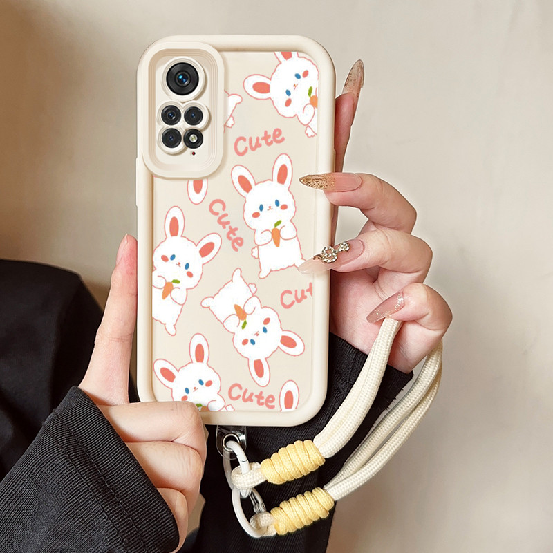 เคสสำหรับ Xiaomi Redmi Note 11 Pro 4G Note 11 Pro 5G Note 11s เคสโทรศัพท์กระต่ายแมวสายคล้องสามสีซิลิโคนกันกระแทก