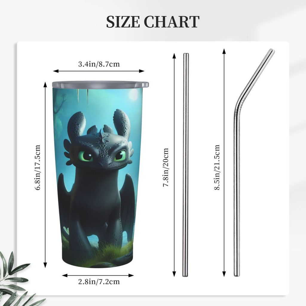 How To Train Your Dragon ถ้วยฟางรถยนต์ 20oz (พร้อมหลอด)แก้วสแตนเลส 500ML ถ้วยกาแฟฉนวน