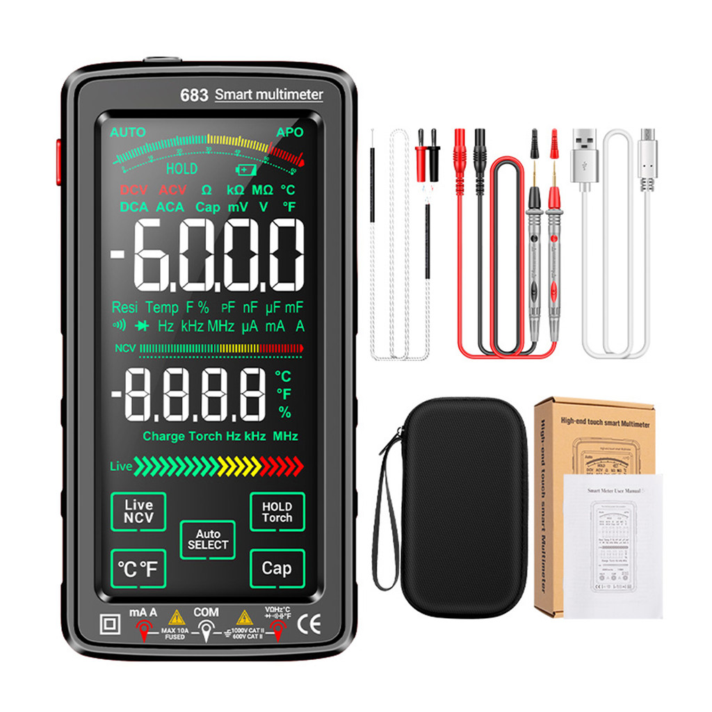 ANENG 683 6000 นับหน้าจอสัมผัสขนาดใหญ่มัลติมิเตอร์แบบดิจิตอลสมาร์ท Anti-burn ชาร์จ Universal M