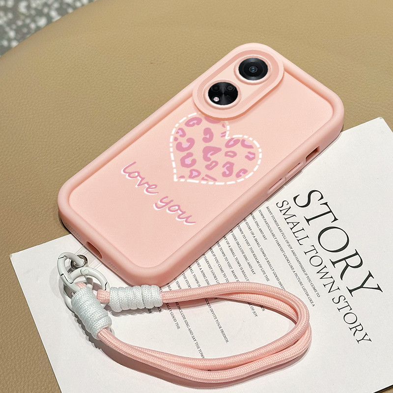 ปลอก Hp สําหรับ OPPO A98 5G A1 5G F23 5G กรณีสีชมพูลายหัวใจเสือดาวซิลิโคน Cesing ซิลิโคนเหลว Kesing 
