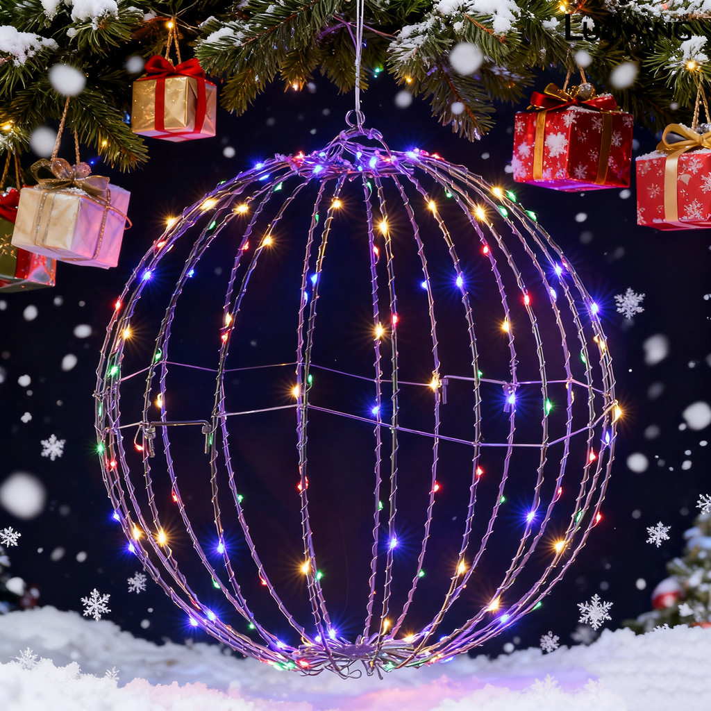 [Luo] คริสต์มาส LED Light Ball พับขนาดใหญ่ Sphere สําหรับต้นไม้กรอบโลหะทรงกลมสําหรับในร่มกลางแจ้ง Pa