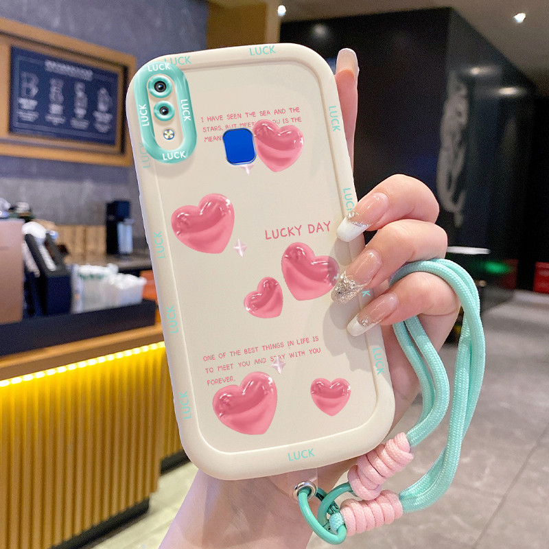 HP เคสโทรศัพท์สําหรับ VIVO Y91 Y91i Y93 Y95 Y91C Y1S Y90 กรณีน่ารักสีชมพูหัวใจรูปแบบซิลิโคนเคสโทรศัพ