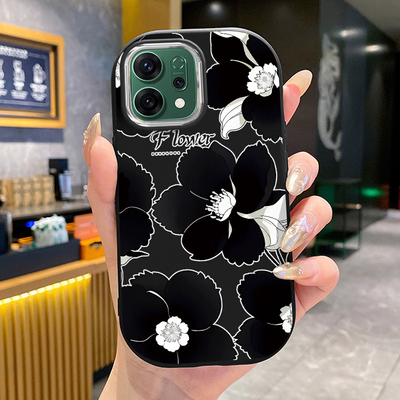 เคสสำหรับ OPPO Reno 14 5G Reno 14F 5G Reno 14 Pro 5G เคสTPUกันกระแทกลายดอกไม้ดำขาว
