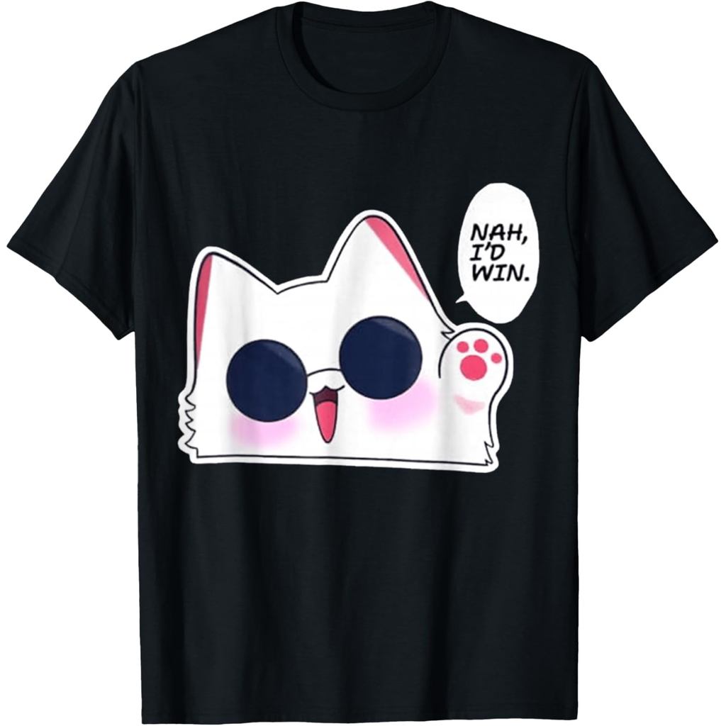 เสื้อยืดผ้าฝ้ายผู้ชาย Nah Im Win Gojo Cat เสื้อยืด MEME FUNNY ผ้าฝ้ายคุณภาพสูงแขนสั้น