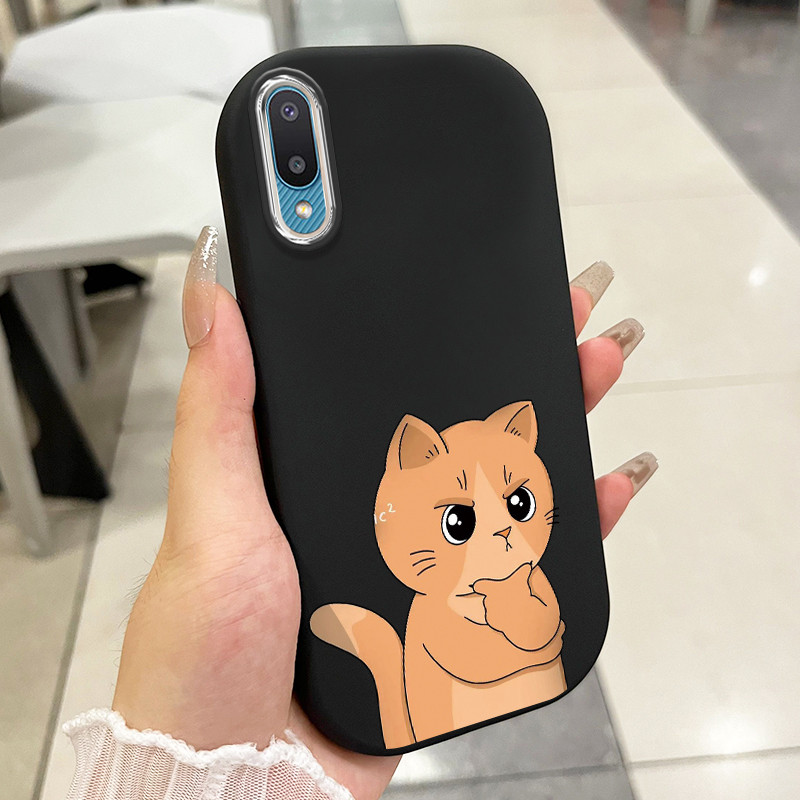 เคสสำหรับ Samsung Galaxy A02 M02 เคสโทรศัพท์แมวน่ารักกันกระแทกกลมและอ้วน