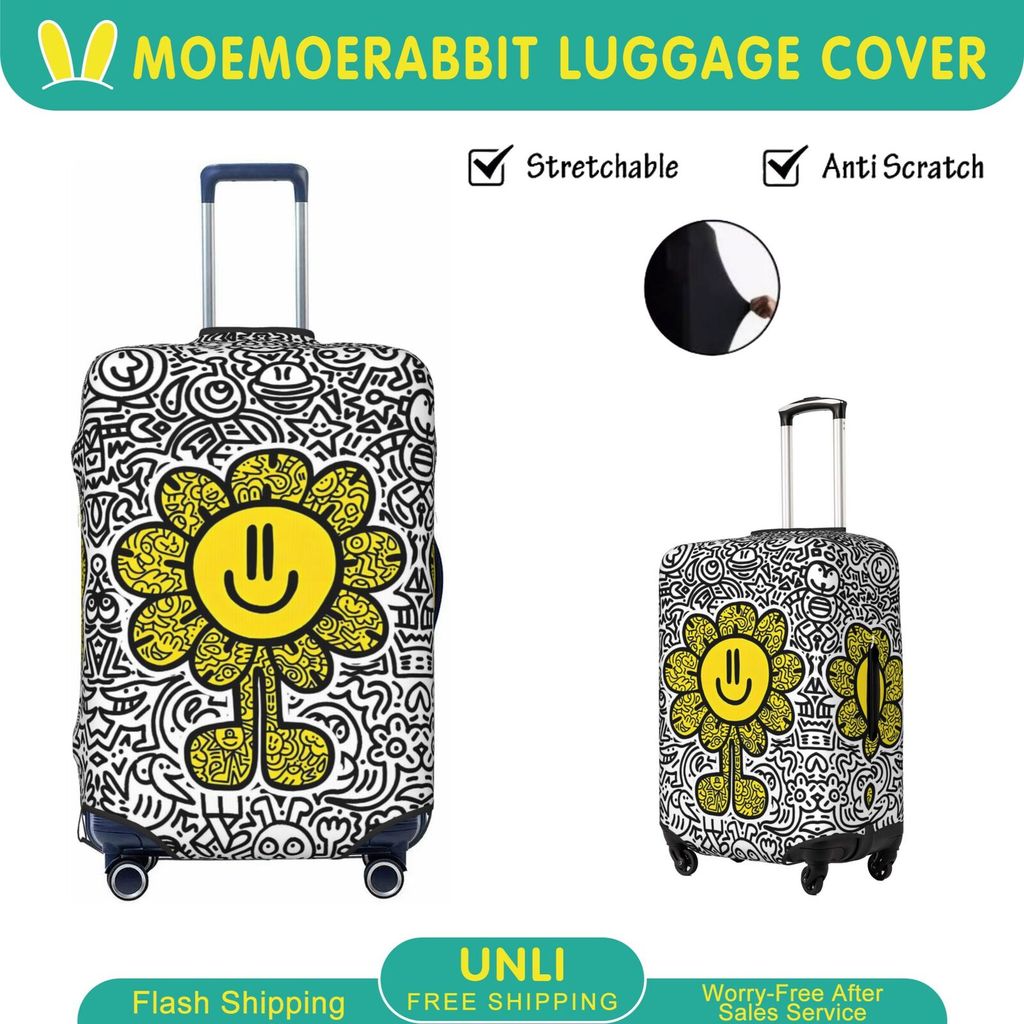 ศิลปิน Mr Doodle ผ้าคลุมกระเป๋าเดินทาง ผ้าสแปนเด็กซ์ แบบยืดหยุ่น ยืดหยุ่น ป้องกันรอยขีดข่วน Luggage 
