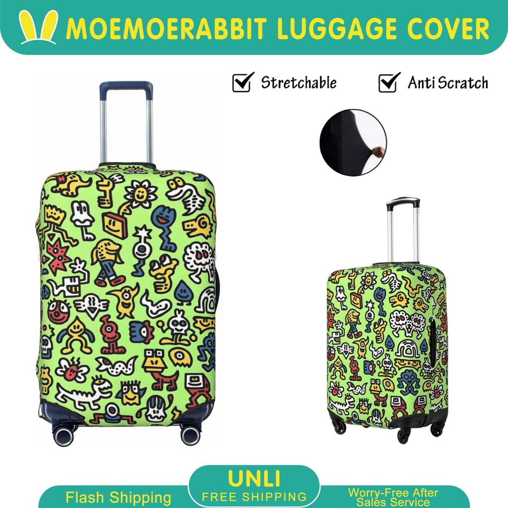 ศิลปิน Mr Doodle ผ้าคลุมกระเป๋าเดินทาง ผ้าสแปนเด็กซ์ แบบยืดหยุ่น ยืดหยุ่น ป้องกันรอยขีดข่วน Luggage 