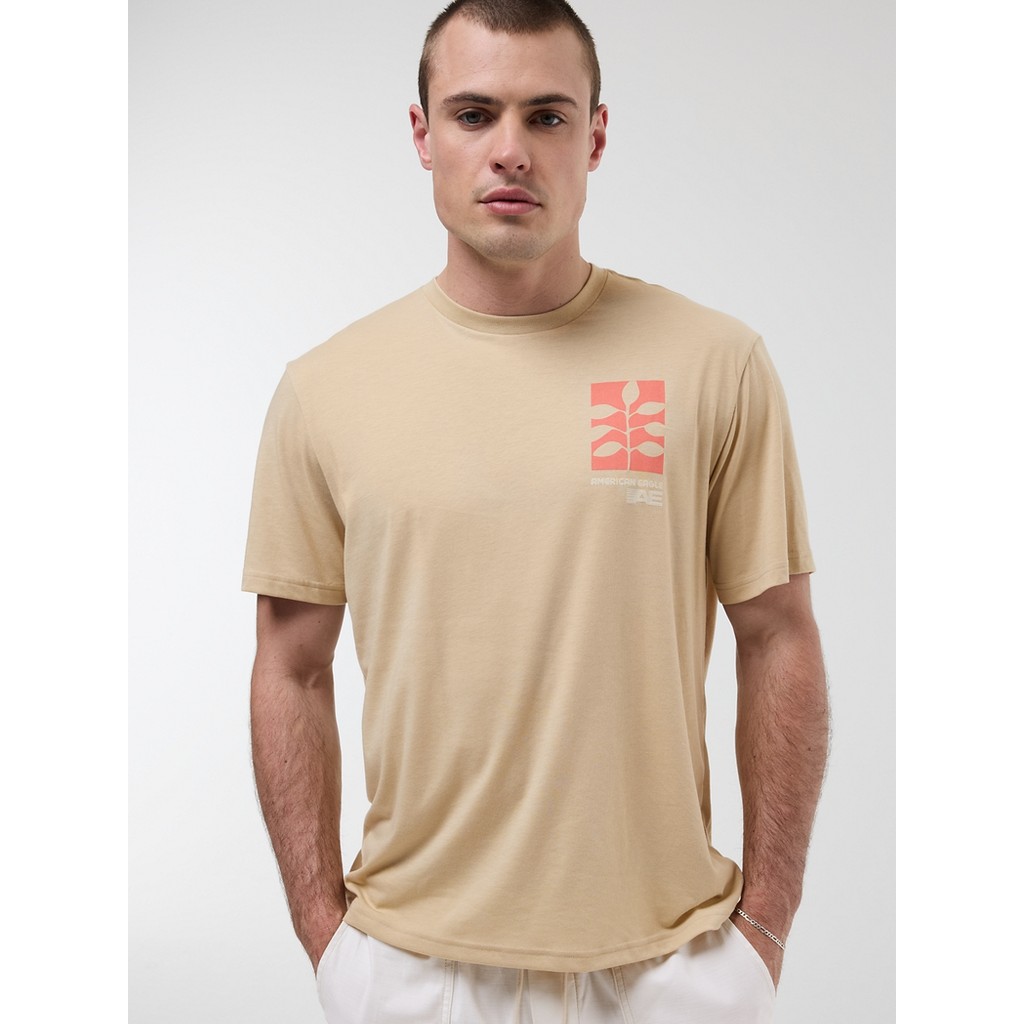 American Eagle เสื้อยืดผู้ชาย G SS ACTIVE SET IN TEE- FUSION JERSEY UV สี KHAKI - 017-3676-212