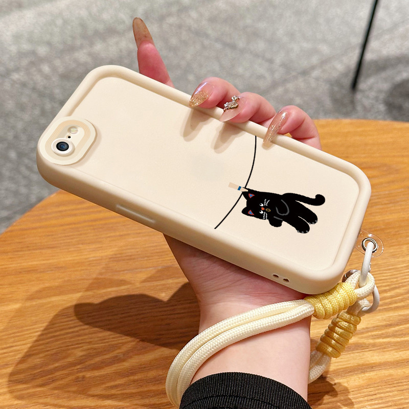 เคสสำหรับ iPhone 6 Plus 6s Plus 7 Plus 8 Plus SE 2020 X Xr Xs Max เคสโทรศัพท์แมวน่ารักซิลิโคนสายคล้องกันกระแทก