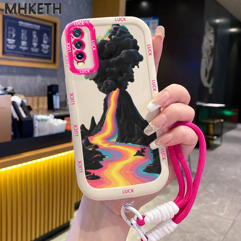MHKETH เคสสำหรับ VIVO Y20 Y20i Y20s Y20A Y20G Y12A Y12S Y11s เคสโทรศัพท์แบบคล้องคอลายภูเขาไฟส่วนตัว