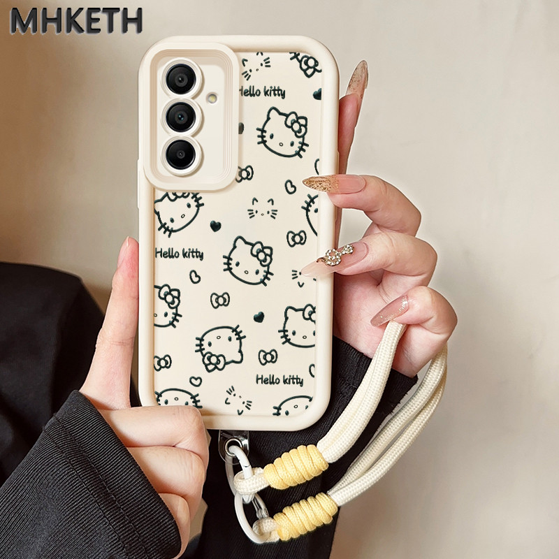 MHKETH เคสสำหรับ Samsung A16 4G A16 5G เคสโทรศัพท์แมวสายคล้องสามสีซิลิโคนกันกระแทก