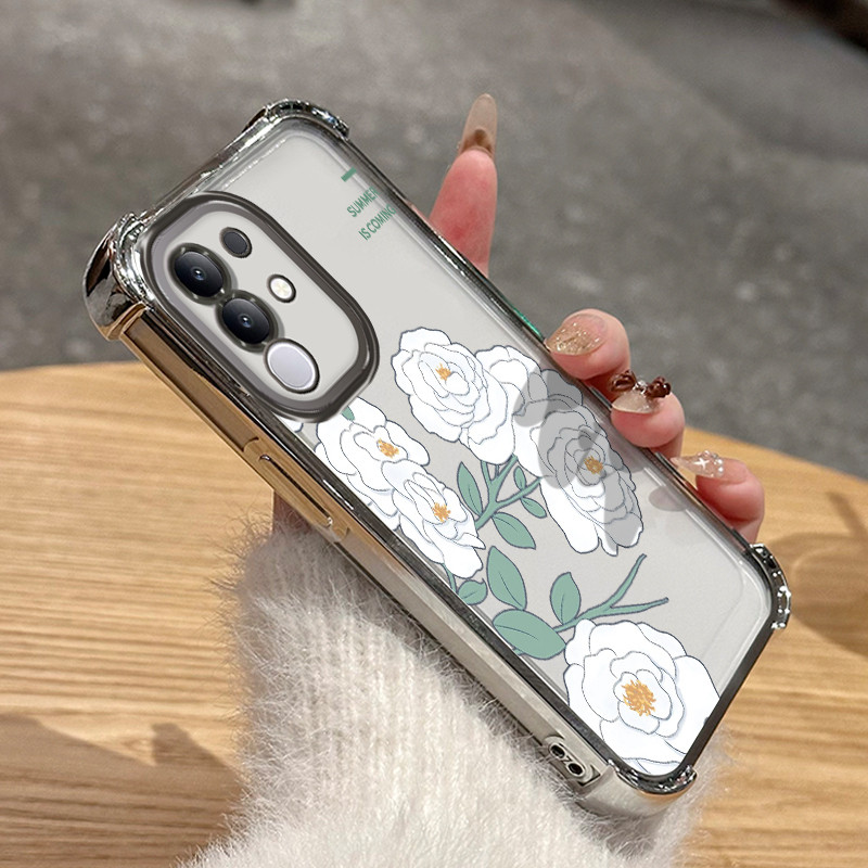 HP เคสโทรศัพท์สําหรับ VIVO Y29 4G T4X 5G กรณี Peony สีขาวคลาสสิกสไตล์จีนสไตล์กรณี Breathable Ccessin