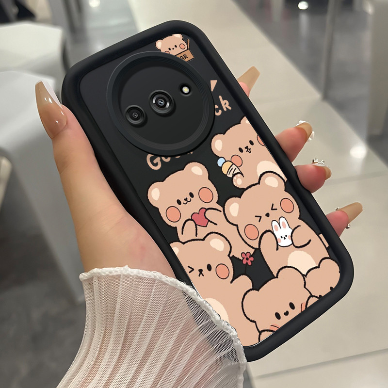 เคสสำหรับ Xiaomi Redmi A3 A3X POCO C61 เคสโทรศัพท์หมีกระต่ายสามสีซิลิโคนกันกระแทก