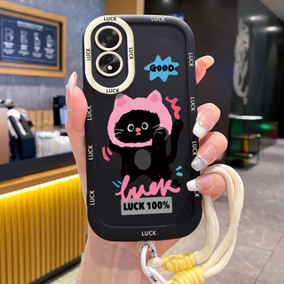 เคสสำหรับ OPPO A18 A38 เคสโทรศัพท์แมวสายคล้องกันกระแทก