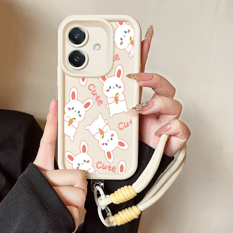 เคสสำหรับ OPPO A3 4G A3 Pro 5G A3X 4G A3X 5G A40 A60 5G เคสโทรศัพท์กระต่ายแมวสายคล้องสามสีซิลิโคนกันกระแทก