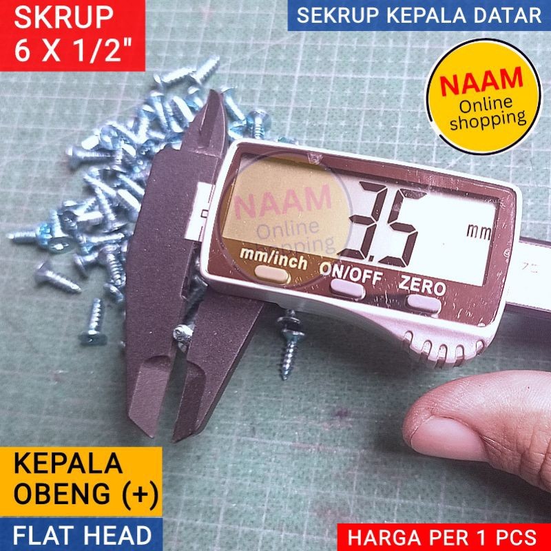 (6x1/2") FLAT HEAD TAPING SCREW BOLT 6 x 1/2 INCH - FLAT HEAD SCREW BOLT 1/2 IN - สกรูแบน S6 FLAT HE