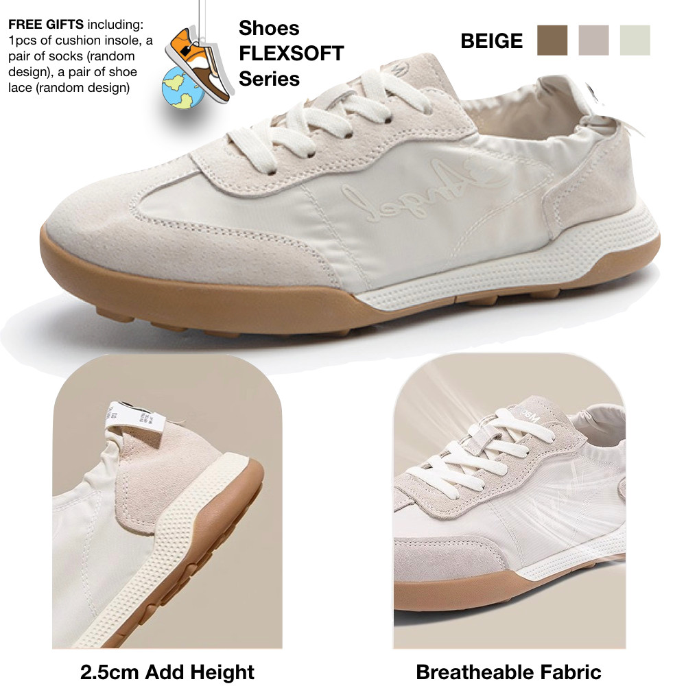 ทาโล👸🏻👟36-40 EXCLUSIVE ONLINE รองเท้าผ้าใบ BEIGE WHITE FLEXIBLE SOLE SHOES insta เพิ่มความสูงสวมใส่ส