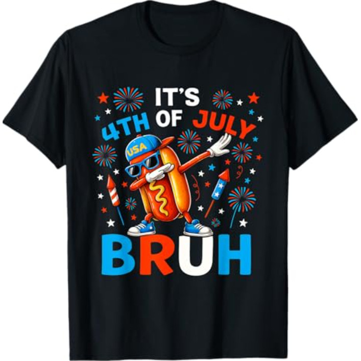 Bruh 4Th Of July Hotdog เสื้อยืดตลก Fourth Of July