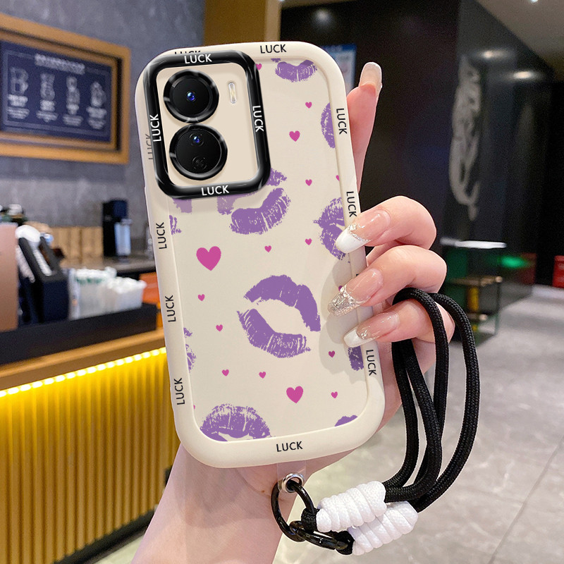 เคสสำหรับ VIVO Y16 Y35 5G Y56 5G Y02s เคสโทรศัพท์ริมฝีปากหมีสายคล้องซิลิโคนกันกระแทก