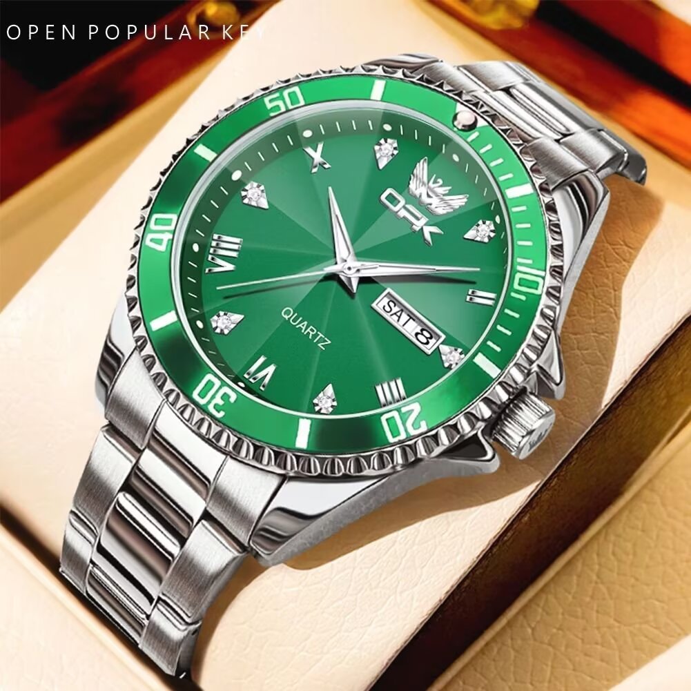 OPK นาฬิกาธุรกิจสําหรับผู้ชายกันน้ําควอตซ์สแตนเลสทองสีดํา Relo พร้อมกล่อง 8171