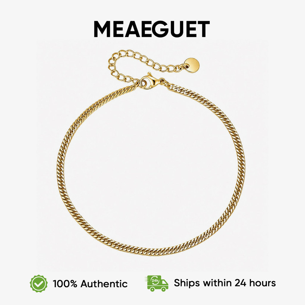 Meaeguet Faceted Four-Sided Chain Anklet for Men Gold Stainless Steel Waterproof Minimalist Summer B