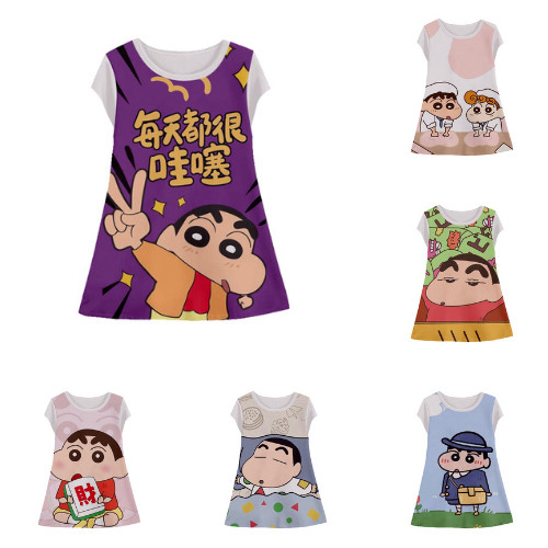 Crayon Shinchan Sinchan 3D Halfprint Tunic สําหรับเด็กผู้หญิงที่มีอะนิเมะ Motif อายุ 1-12 ปี - Saran