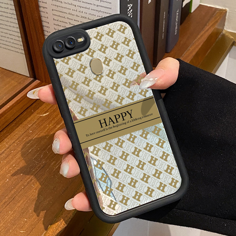 HP OPPO A7 OPPO A5s OPPO A12 OPPO A12S A11k เคสโทรศัพท์รูปแบบ Happy H กระจกกรณี Cesing ซิลิโคน Softc