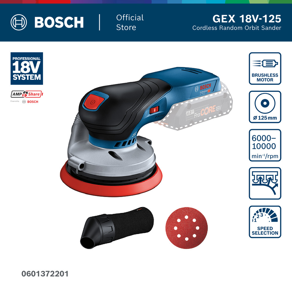 BOSCH GEX 18V-125 Professional เครื่องขัดกระดาษทรายกลมไร้สาย 18V (รหัส 0601372201)