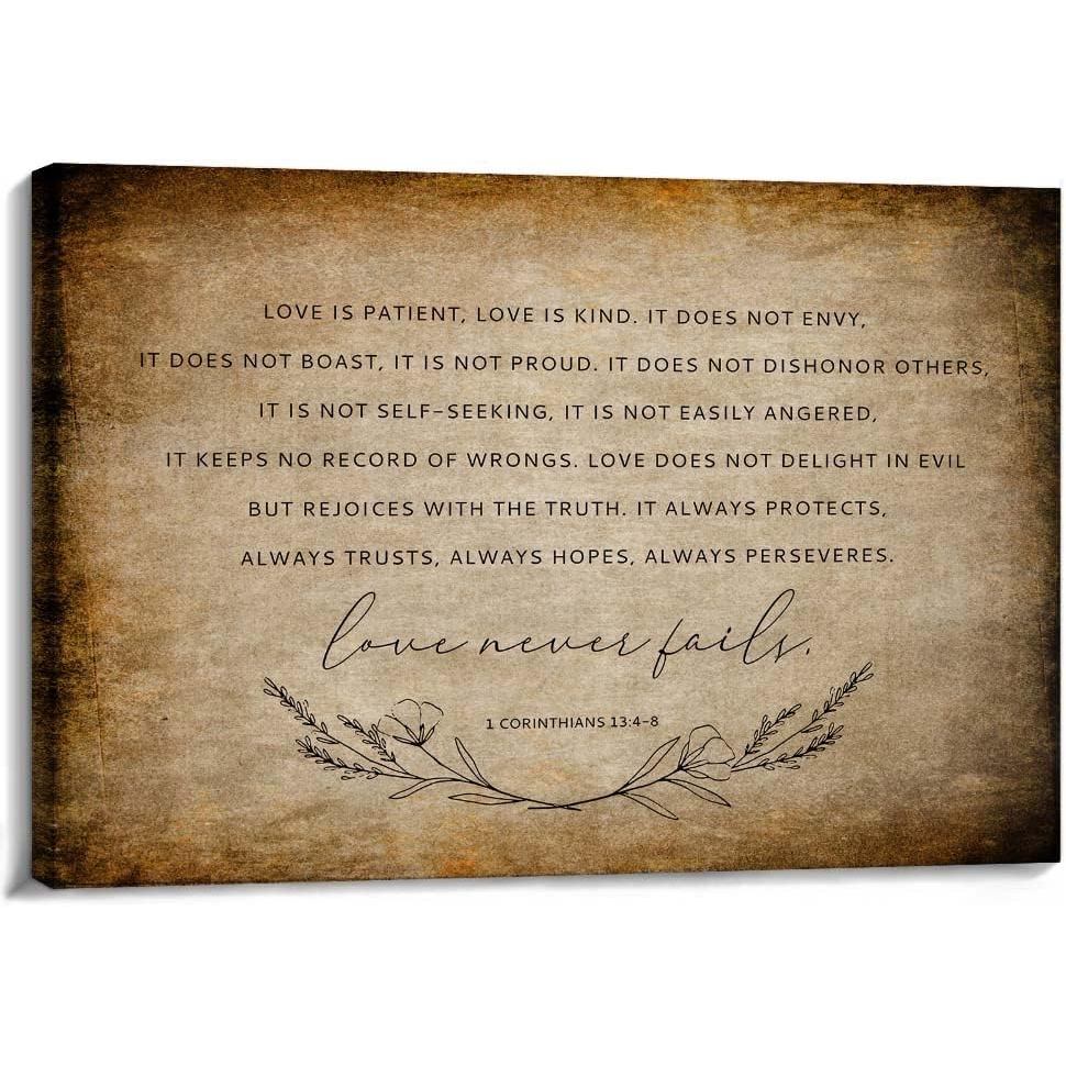 1 Corinthians 13 4-8 Bible Verse Wall Art Love เป็นผู้ป่วยโปสเตอร์ภาพพิมพ์สําหรับห้องน้ําผ้าใบงานศิล