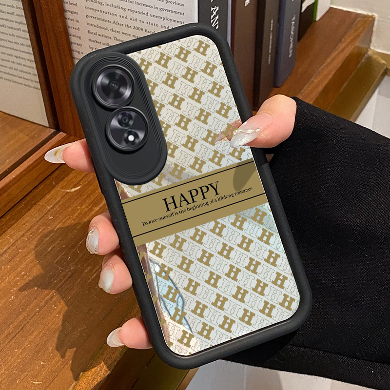 เคสโทรศัพท์ HP สําหรับ OPPO A60 เคสโทรศัพท์ Happy Pattern H Case Mirror Case Cesing Silicone Softcas