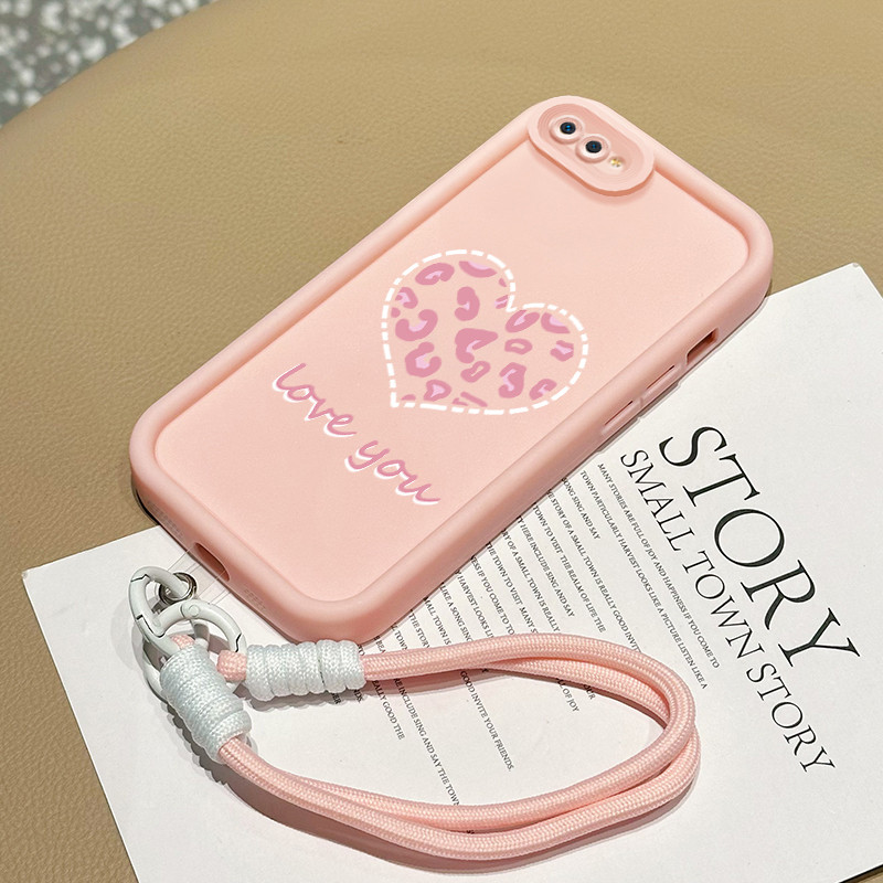 HP เคสโทรศัพท์สําหรับ Realme C2 C2s OPPO A1K กรณีสีชมพูเสือดาวหัวใจ Motif ซิลิโคน Cesing ซิลิโคนเหลว