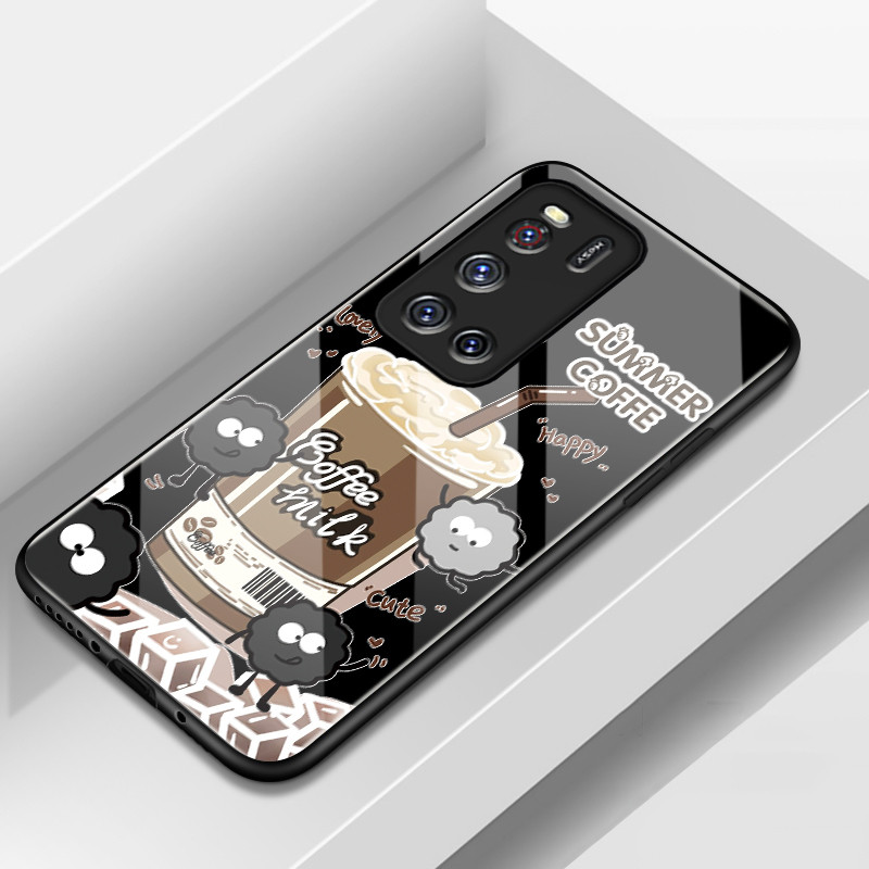 เคสสำหรับ VIVO V19 Neo V17 เคสกระจกลายกาแฟเม็ดถ่านการ์ตูนน่ารักกันกระแทก
