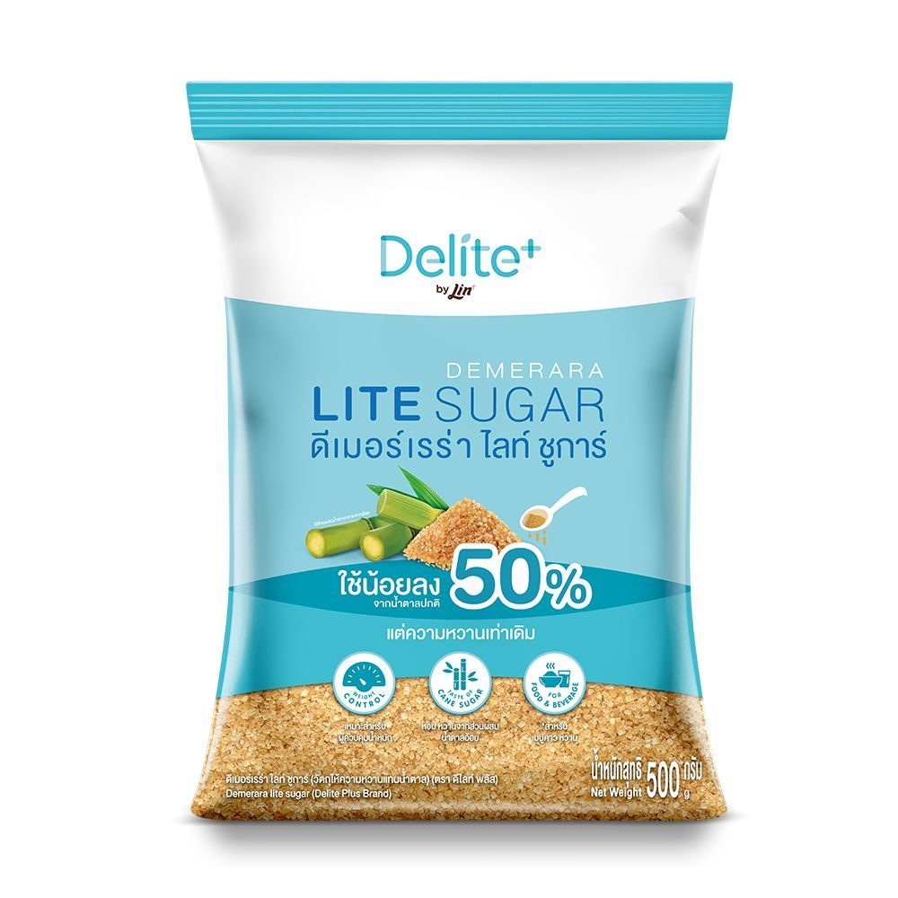 💥 ดีไลท์พลัส ดีเมอร์เรร่า ไลท์ชูการ์500ก. 🎐 DELITE PLUS DEMERARA LITE SUGAR 500G ✅ เครื่องปรุงรสและเ