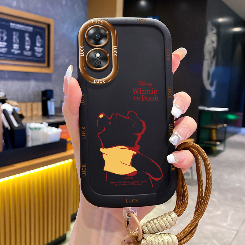 เคสสำหรับ OPPO A17 A17K เคสโทรศัพท์การออกแบบหมีสายคล้องซิลิโคนกันกระแทก