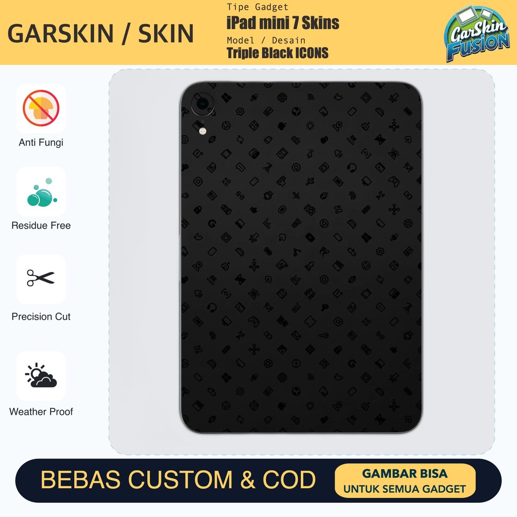 Skin Vinyl iPad mini 7 Triple Black ICONS เคสป้องกันรอยขีดข่วน | โดยฟิวชั่น | รหัส - XCIX