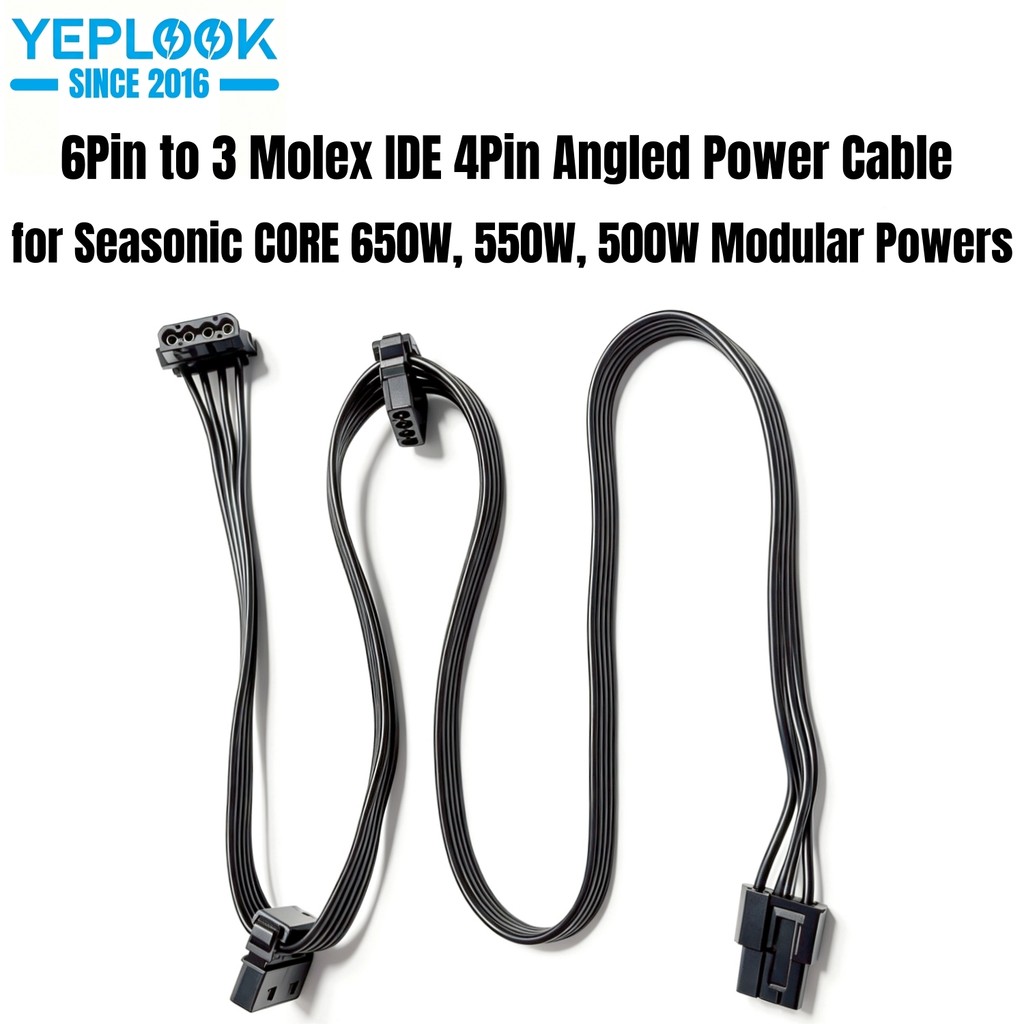 6Pin ถึง 3x Molex IDE 4Pin Angled Perif สายไฟสําหรับ Seasonic CORE 650W, 550W, 500W GC/GX/GM Series 