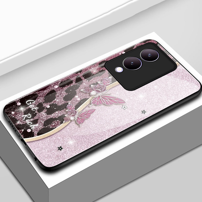 เคสสำหรับ VIVO Y17s Y36i 5G Y28 5G G2 5G เคสโทรศัพท์ผีเสื้อเปลือกแก้วกันกระแทก