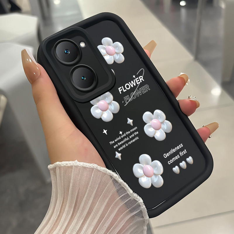 เคสสำหรับ VIVO Y03 Y03T Y18 Y18i Y18e Y18t Y18s Y28e 5G เคสโทรศัพท์ดอกไม้รูปหัวใจสามสีซิลิโคนกันกระแทก
