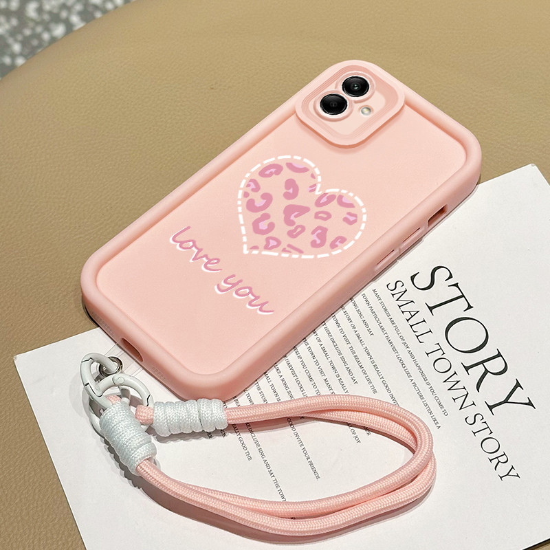 SAMSUNG HPเคสโทรศัพท์สําหรับSamsung Galaxy A04 A04E A04s M04 F04 M13 5Gกรณีสีชมพูเสือดาวหัวใจ Motifซ