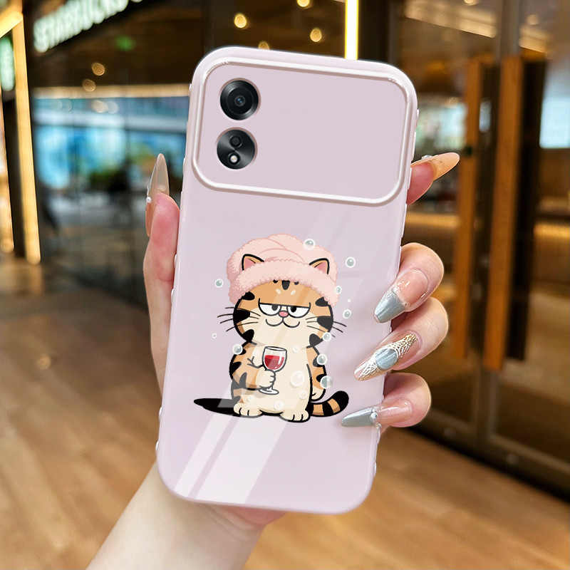 HPเคสโทรศัพท์สําหรับOPPO A58 5G A58X 5G A58 4G A78 5G A1X 5G A2X 5GกรณีแมวMemeน่ารักถือแก้วกรณีDoff 